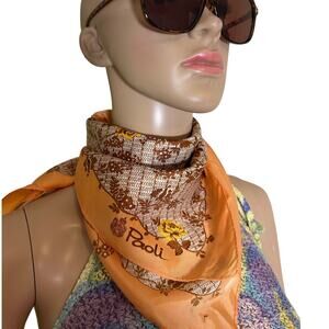VTG Paoli orange floral vintage square scarf 60/70s